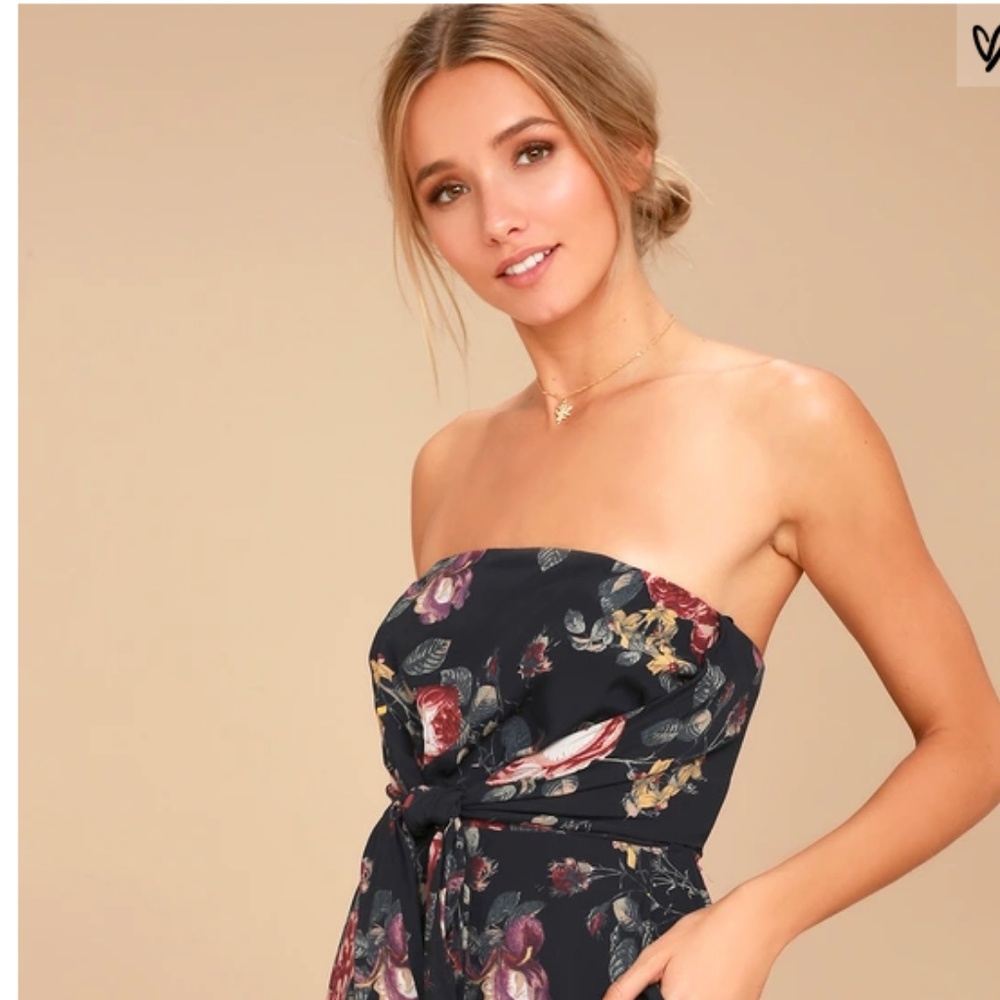 Lulu's FLORAL PRINT STRAPLESS DRESS - Picture 2 of 4